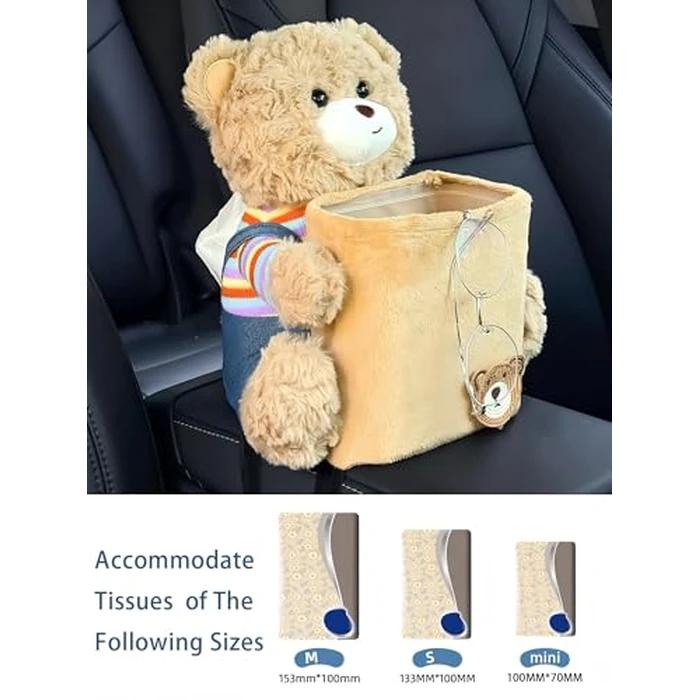 VimoDemo Cute Car Trash Can with Tissue Holder Teddy Bear Tissue Box Console Stuffed Animal Organizer Plush Doll Multifunctional Creative Accessories for Women Rainbow Bear by VimoDemo - Image 5