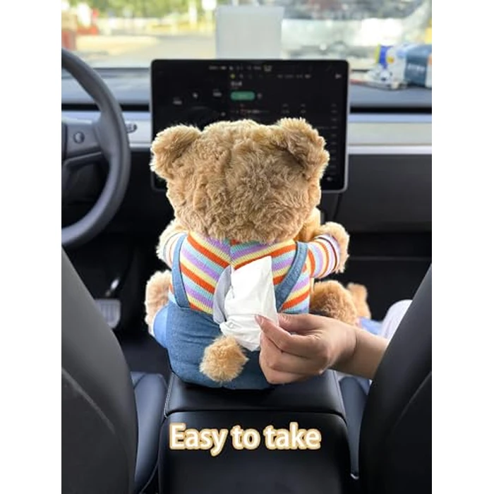 VimoDemo Cute Car Trash Can with Tissue Holder Teddy Bear Tissue Box Console Stuffed Animal Organizer Plush Doll Multifunctional Creative Accessories for Women Rainbow Bear by VimoDemo - Image 8