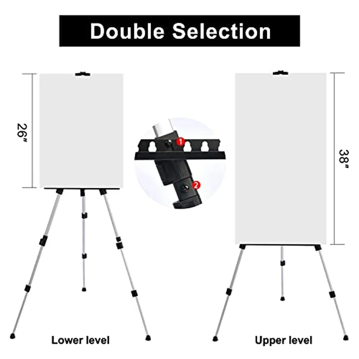 T-SIGN 66 Inch Artist Easel Stand, Upgrade Art Paint Easle Aluminum Metal Tripod Display 17 to 66 Inch Adjustable Height, Portable Bag for Floor/Table-Top Drawing and Displaying, Silver 2 Pack by T-SIGN - Image 4