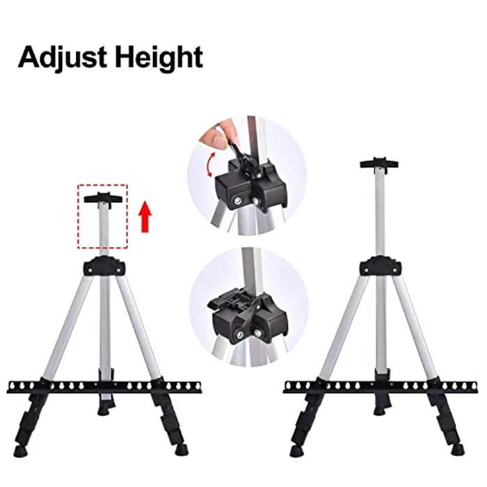 T-SIGN 66 Inch Artist Easel Stand, Upgrade Art Paint Easle Aluminum Metal Tripod Display 17 to 66 Inch Adjustable Height, Portable Bag for Floor/Table-Top Drawing and Displaying, Silver 2 Pack by T-SIGN - Image 5