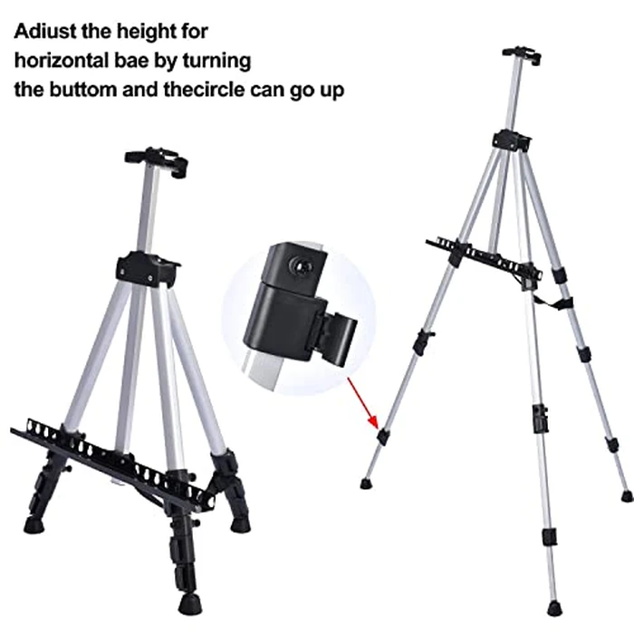 T-SIGN 66 Inch Artist Easel Stand, Upgrade Art Paint Easle Aluminum Metal Tripod Display 17 to 66 Inch Adjustable Height, Portable Bag for Floor/Table-Top Drawing and Displaying, Silver 2 Pack by T-SIGN - Image 6