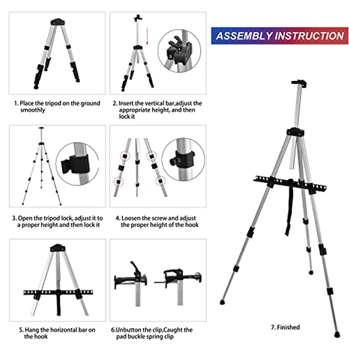 T-SIGN 66 Inch Artist Easel Stand, Upgrade Art Paint Easle Aluminum Metal Tripod Display 17 to 66 Inch Adjustable Height, Portable Bag for Floor/Table-Top Drawing and Displaying, Silver 2 Pack by T-SIGN - Image 7