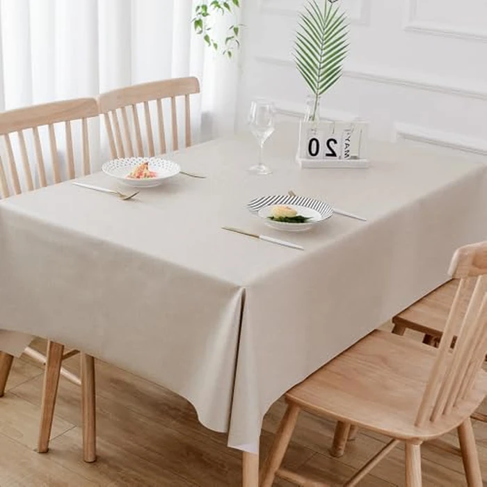 TruDelve Heavy Duty Vinyl Table Cloth Plastic Tablecloths for Kitchen Dining Table Wipeable PVC Tablecloth for Rectangle Table (54'' x 84'', Pure Beige) by TruDelve - Used - Acceptable condition