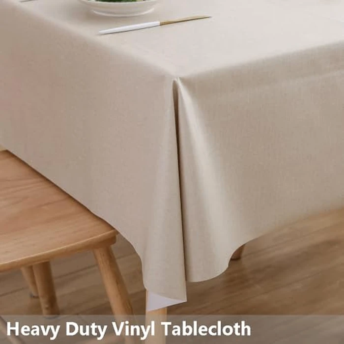 TruDelve Heavy Duty Vinyl Table Cloth Plastic Tablecloths for Kitchen Dining Table Wipeable PVC Tablecloth for Rectangle Table (54'' x 84'', Pure Beige) by TruDelve - Image 2