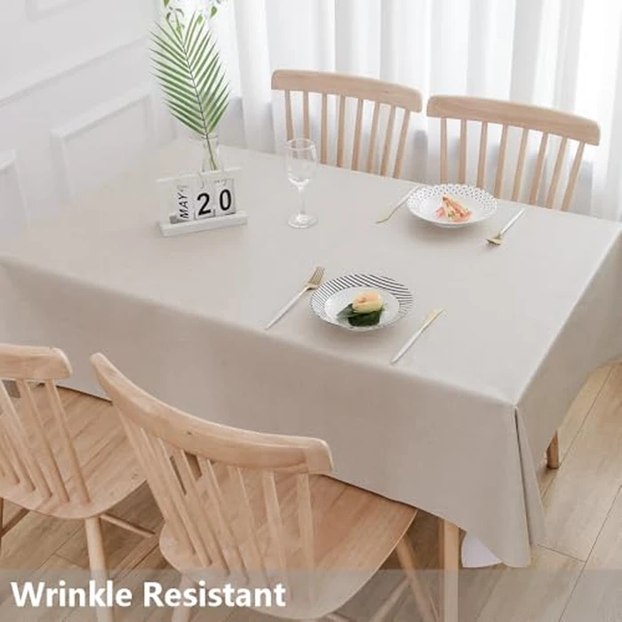TruDelve Heavy Duty Vinyl Table Cloth Plastic Tablecloths for Kitchen Dining Table Wipeable PVC Tablecloth for Rectangle Table (54'' x 84'', Pure Beige) by TruDelve - Image 3