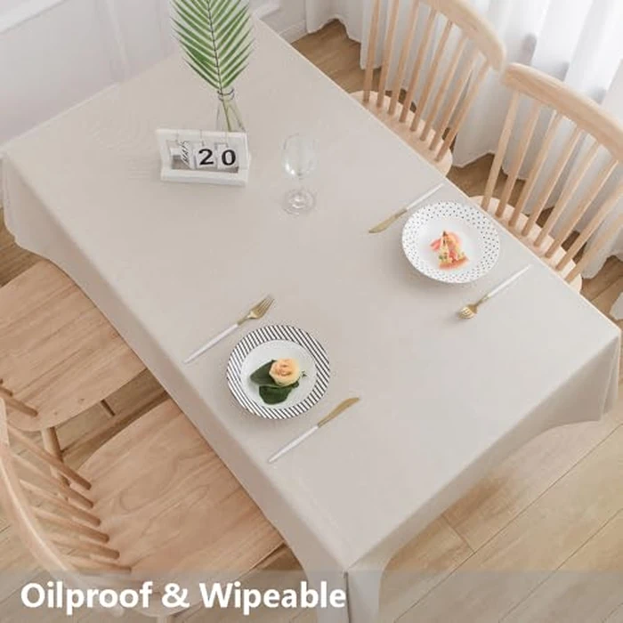 TruDelve Heavy Duty Vinyl Table Cloth Plastic Tablecloths for Kitchen Dining Table Wipeable PVC Tablecloth for Rectangle Table (54'' x 84'', Pure Beige) by TruDelve - Image 5