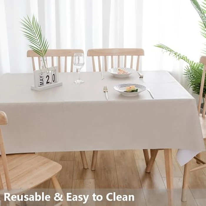TruDelve Heavy Duty Vinyl Table Cloth Plastic Tablecloths for Kitchen Dining Table Wipeable PVC Tablecloth for Rectangle Table (54'' x 84'', Pure Beige) by TruDelve - Image 6