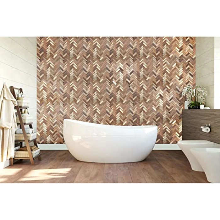 11 7/8"W x 11 7/8"H x 1/2"P Herringbone Boat Wood Mosaic Wall Tile, Natural Finish by Ekena Millwork - Image 2