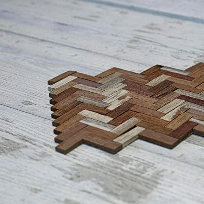 11 7/8"W x 11 7/8"H x 1/2"P Herringbone Boat Wood Mosaic Wall Tile, Natural Finish by Ekena Millwork - Image 3