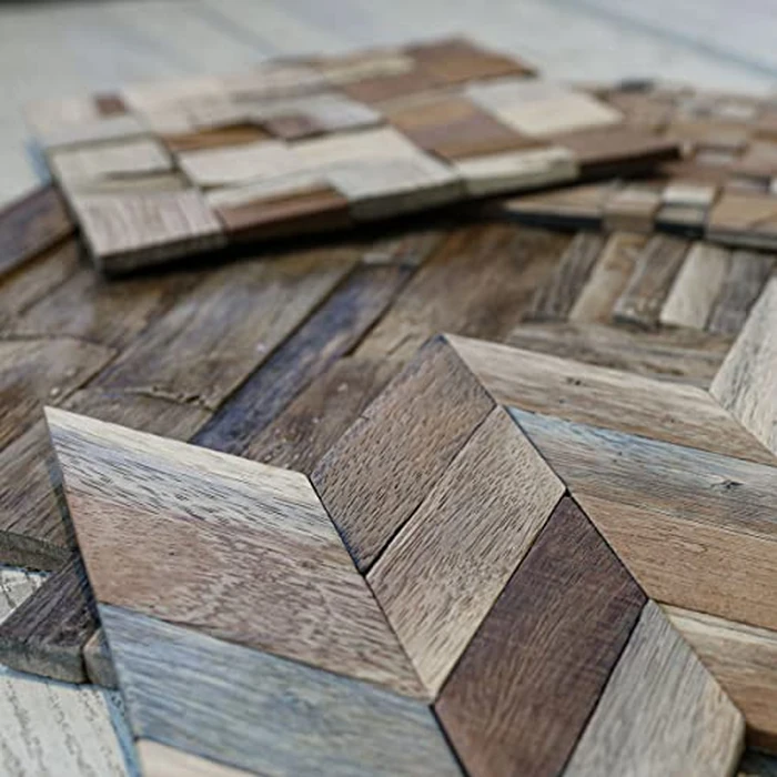 11 7/8"W x 11 7/8"H x 1/2"P Herringbone Boat Wood Mosaic Wall Tile, Natural Finish by Ekena Millwork - Image 8