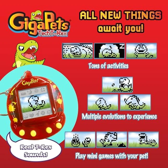 GigaPets Giga Pets Tech T-Rex Virtual Animal Pet Toy, Upgraded Collector’s Edition, Glossy New Housing Shell Nostalgic 90s Toy, 3D Pet Live in Motion, Multicolor, Small (1111) by Top Secret Toys - Image 4