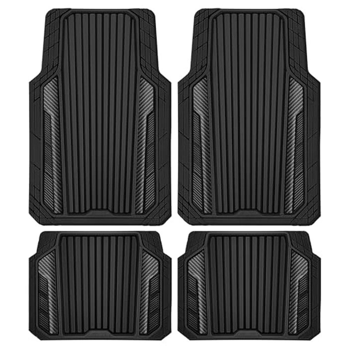 CAR PASS Heavy Duty Rubber Car Mats Metallic,Aluminum Film All Weather Floor Mats Waterproof Universal Trim to Fit SUVs Sedans Vans 4 Piece Anodized Deep Dish Two-Tone Sporty Carbon Fiber Black Chrome by CAR PASS - Used - Very Good condition - US$22.79