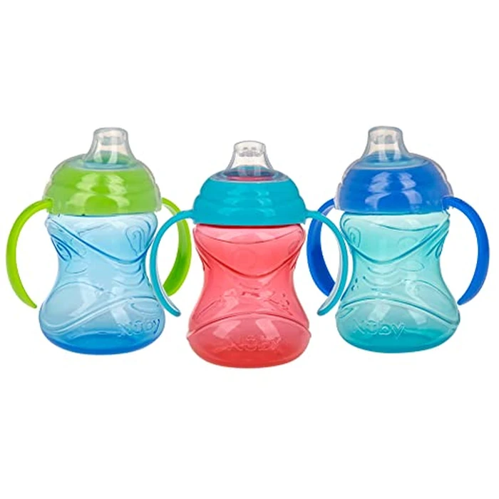 Nuby Clik-It Grip N' Sip Soft Spout No-Spill Training Sippy Cup with Handles - (3-Pack) 10 oz - 4+ Months - Blue/Green/Red by Nuby - Used - Like New condition - US$11.09