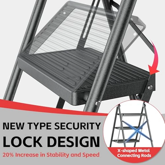 Step Ladder Foldable Folding Stool - for Home Adults Kitchen 3 Stepping Extension Tall Heavy Duty with Handrails - Closet Stepstool Stair Ladders Extendable Stepladder for Indoor House 600Lbs by DIAMONDFORGE - Image 5
