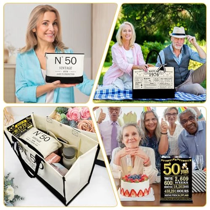 YeohJoy 50th Birthday Gifts for Women Canvas Tote Bag Travel Gear, Unique 50 Years Old Gifts for Wife Sister Mom Aunt Friends Her, Vintage N degrees50 Beach Bag & Cosmetic Bag & Back in 1976 Poster by YeohJoy - Image 2