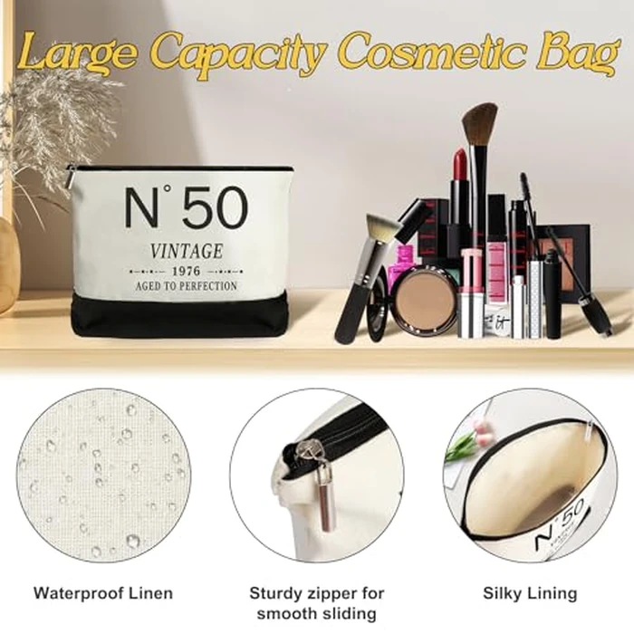 YeohJoy 50th Birthday Gifts for Women Canvas Tote Bag Travel Gear, Unique 50 Years Old Gifts for Wife Sister Mom Aunt Friends Her, Vintage N degrees50 Beach Bag & Cosmetic Bag & Back in 1976 Poster by YeohJoy - Image 4