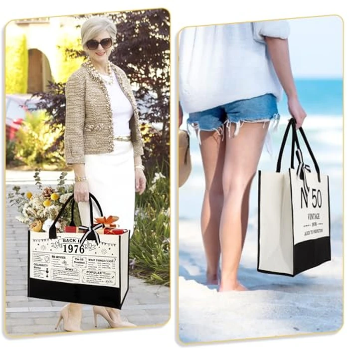 YeohJoy 50th Birthday Gifts for Women Canvas Tote Bag Travel Gear, Unique 50 Years Old Gifts for Wife Sister Mom Aunt Friends Her, Vintage N degrees50 Beach Bag & Cosmetic Bag & Back in 1976 Poster by YeohJoy - Image 6