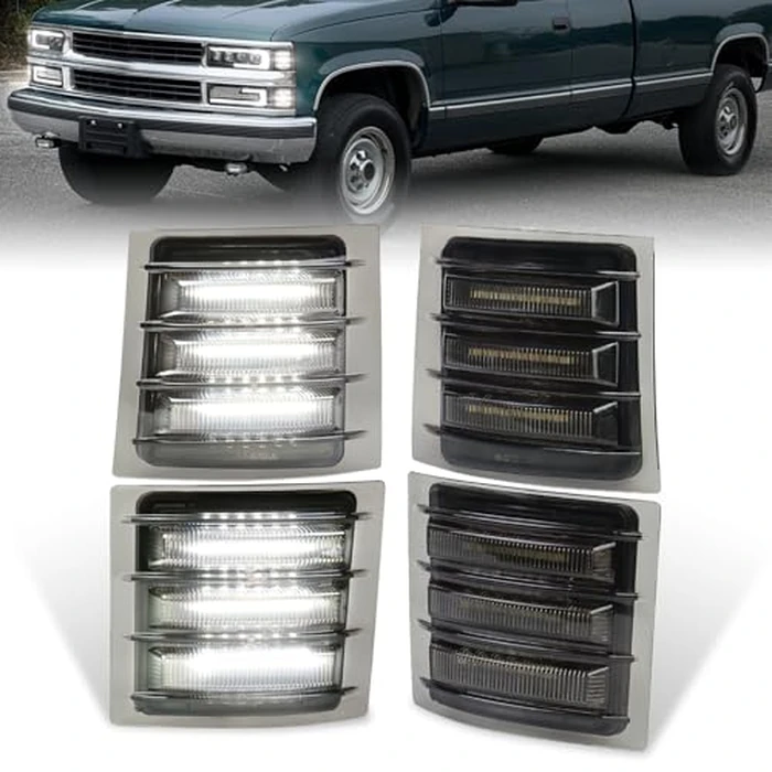 MOVOTOR LED Side Marker Light Assembly with White Sequential Turn Signal LED Front Corner Lights Compatible with 1994-1998 Chevy C/K 1500 2500 3500 C10 Silverado Tahoe Suburban(NOT FIT for GMC) by MOVOTOR - Image 1