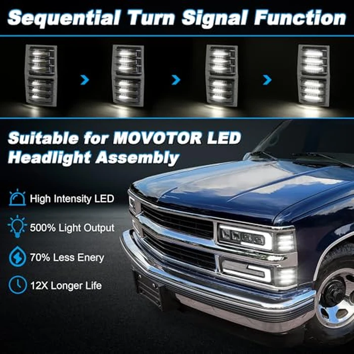 MOVOTOR LED Side Marker Light Assembly with White Sequential Turn Signal LED Front Corner Lights Compatible with 1994-1998 Chevy C/K 1500 2500 3500 C10 Silverado Tahoe Suburban(NOT FIT for GMC) by MOVOTOR - Image 2