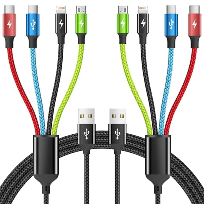Firsting Cruise Essentials 2026 4 in 1 Multi Charging Cable [2Pack 5FT], Tangle Free USB C Car Charger Cable Nylon Braided with 2 USB-C/IP/Micro, Travel Charging Cords for iPhone Android iPad and More by Firsting - Used - Like New condition