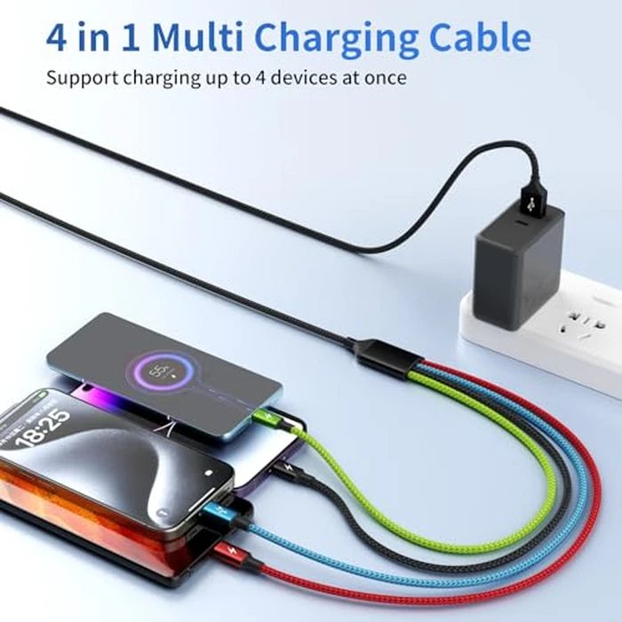 Firsting Cruise Essentials 2026 4 in 1 Multi Charging Cable [2Pack 5FT], Tangle Free USB C Car Charger Cable Nylon Braided with 2 USB-C/IP/Micro, Travel Charging Cords for iPhone Android iPad and More by Firsting - Image 6