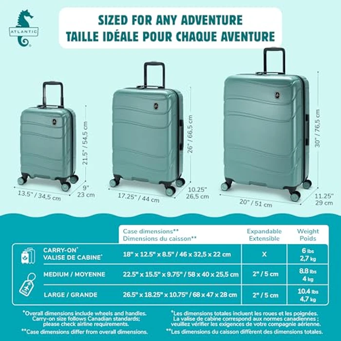 Atlantic Transmarine Hardside Medium Luggage - Superior Polycarbonate Construction with 8 Spinner Wheels and Retractable Handle, Integrated TSA Lock, Expandable 2" - Stormy Sea by Atlantic - Image 2