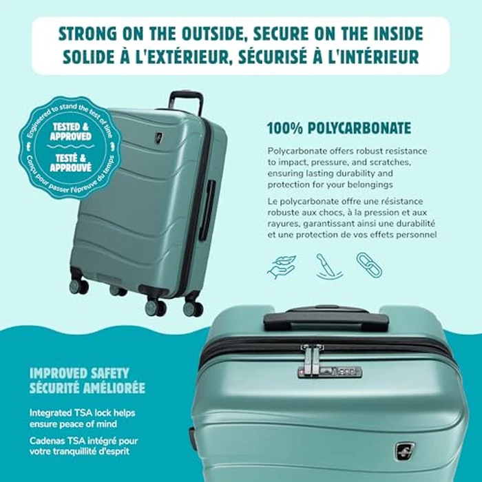 Atlantic Transmarine Hardside Medium Luggage - Superior Polycarbonate Construction with 8 Spinner Wheels and Retractable Handle, Integrated TSA Lock, Expandable 2" - Stormy Sea by Atlantic - Image 3