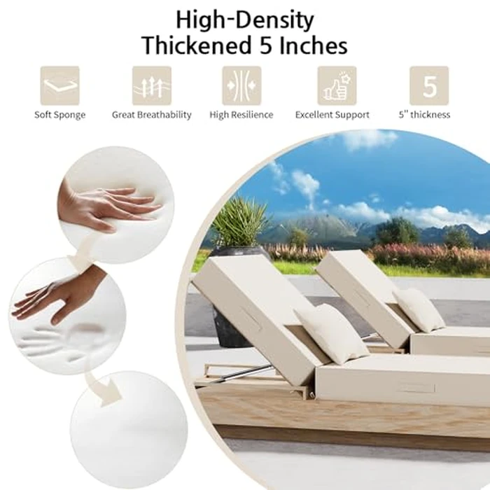 AOFEITE Outdoor Water-Resistant Olefin Chaise Lounge Cushions with Pillow, Weather and Fade Resistant Patio Furniture Lounge Chair Cushion Ideal for Patio, Lawn, Gray Apricot, 80" L x 26" W x 5" T by AOFEITE - Image 5