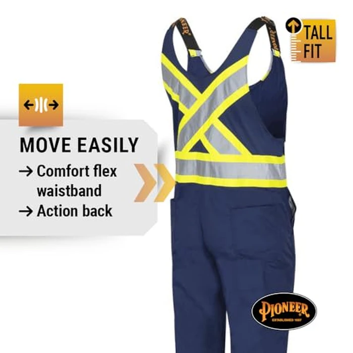 Pioneer Hi Vis Safety Overalls for Men - For Construction, Traffic, Sanitation - Class 2 - 7 Pockets - Navy Blue - Tall Fit by Pioneer - Image 3