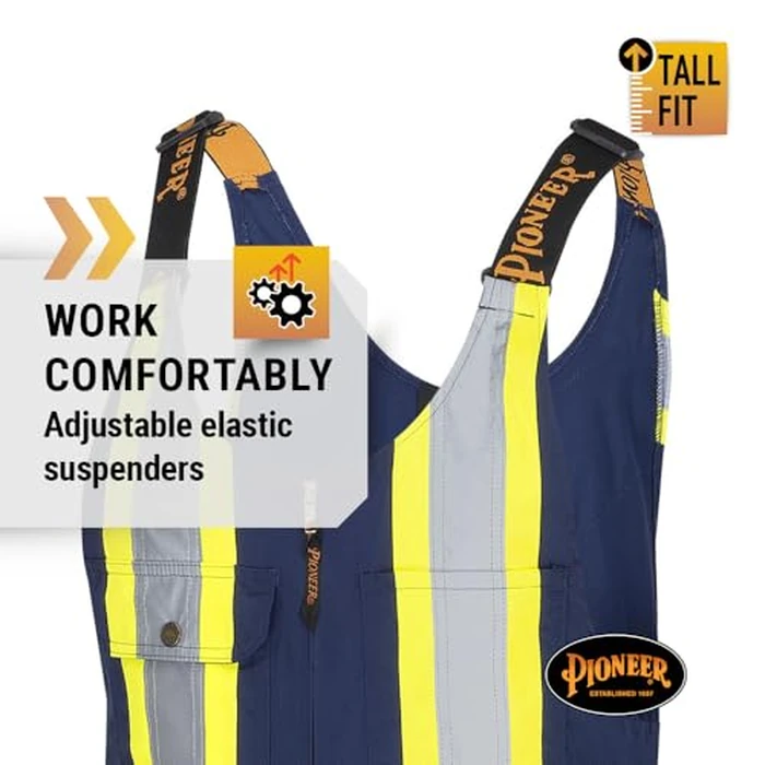 Pioneer Hi Vis Safety Overalls for Men - For Construction, Traffic, Sanitation - Class 2 - 7 Pockets - Navy Blue - Tall Fit by Pioneer - Image 4