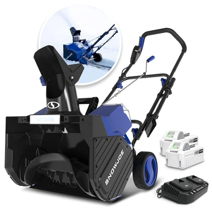 Snow Joe 48V Cordless Snow Blower Kit w/ 2x 4Ah Batteries, Dual-Port Charger & LED Headlight, 18" Clearing Path - Heavy-Duty Winter Blower for Driveways, Patios & Sidewalks, 24V-X2-SB18 by Snow Joe - Used - Acceptable condition