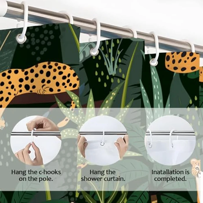 Leopard Palm Leaves Shower Curtain Cheetah Tropical Jungle Wildlife Animal Tiger Big Cat Boho Minimalist Modern Fabric Bathroom Decor Curtain with Hooks 70" Wx70 H by VPUPCN - Image 6