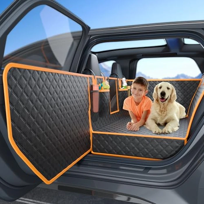 Dog Car Seat Cover for Back Seat, Hard Bottom Car Seat Cover for Dogs with Door Protectors for Traveling and Camping with Pets, Waterproof and Scratch-Resistant, Suitable for Cars by Twesync - Image 1