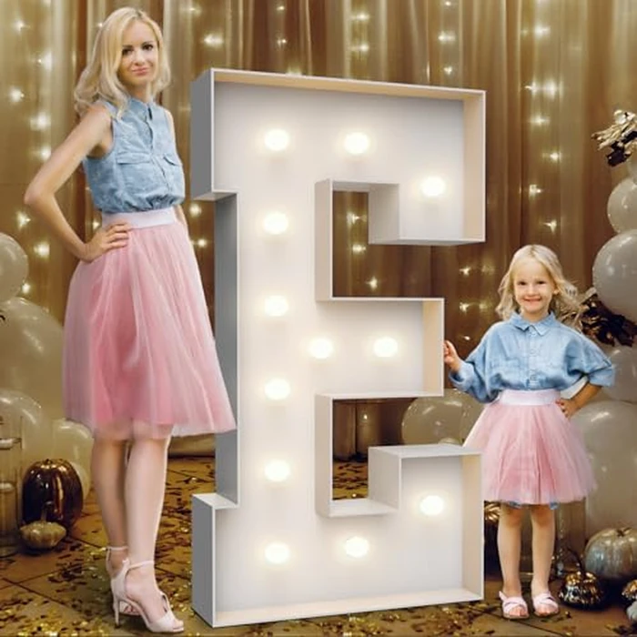 4FT Marquee Light Up Letters E,Party Decoration Large Marquee Light Up Letters with Weighted Water Bag,Pre-cut Foam Board Set Can Be Used for Birthdays,Weddings,Baby Anniversaries by Teebloom - Used - Like New condition