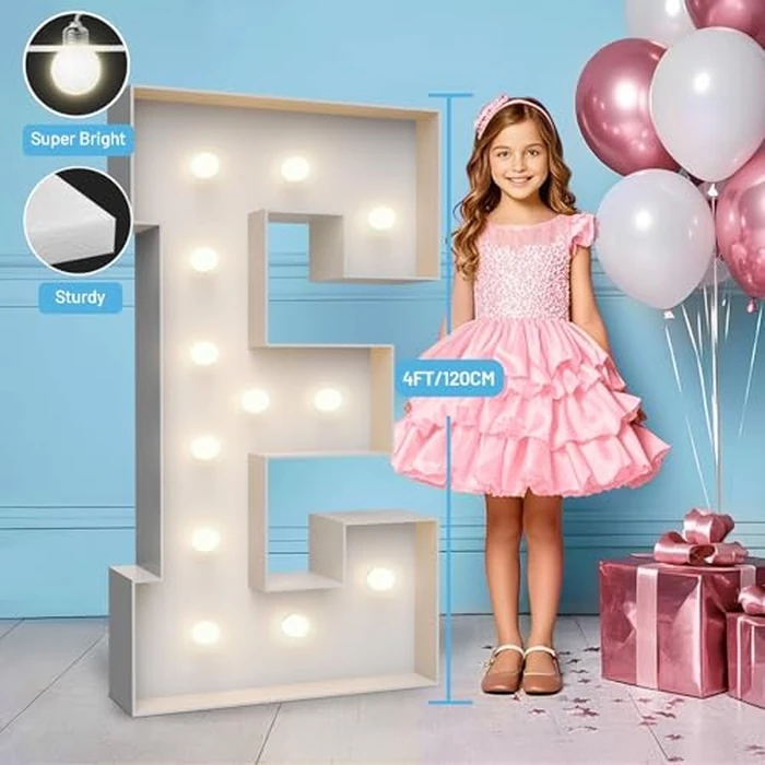 4FT Marquee Light Up Letters E,Party Decoration Large Marquee Light Up Letters with Weighted Water Bag,Pre-cut Foam Board Set Can Be Used for Birthdays,Weddings,Baby Anniversaries by Teebloom - Image 3