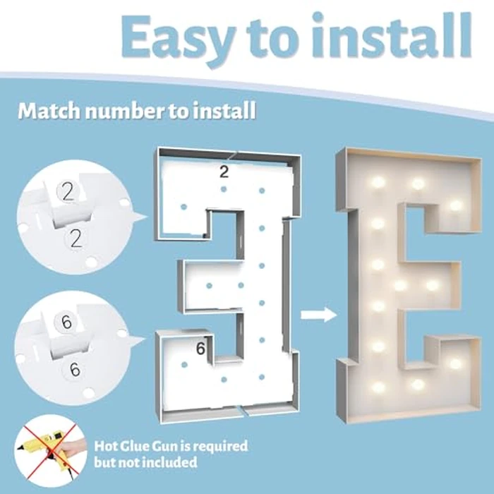 4FT Marquee Light Up Letters E,Party Decoration Large Marquee Light Up Letters with Weighted Water Bag,Pre-cut Foam Board Set Can Be Used for Birthdays,Weddings,Baby Anniversaries by Teebloom - Image 4