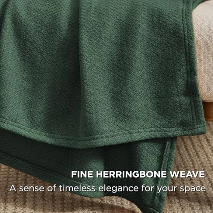 Bedsure GentleSoft 100% Cotton Large Throw Blanket for Couch 50x70 inches - Breathable and Lightweight, Soft Cozy Herringbone Woven Cotton Throw for Summer, Dark Green Office Chair Blanket by Bedsure - Image 6