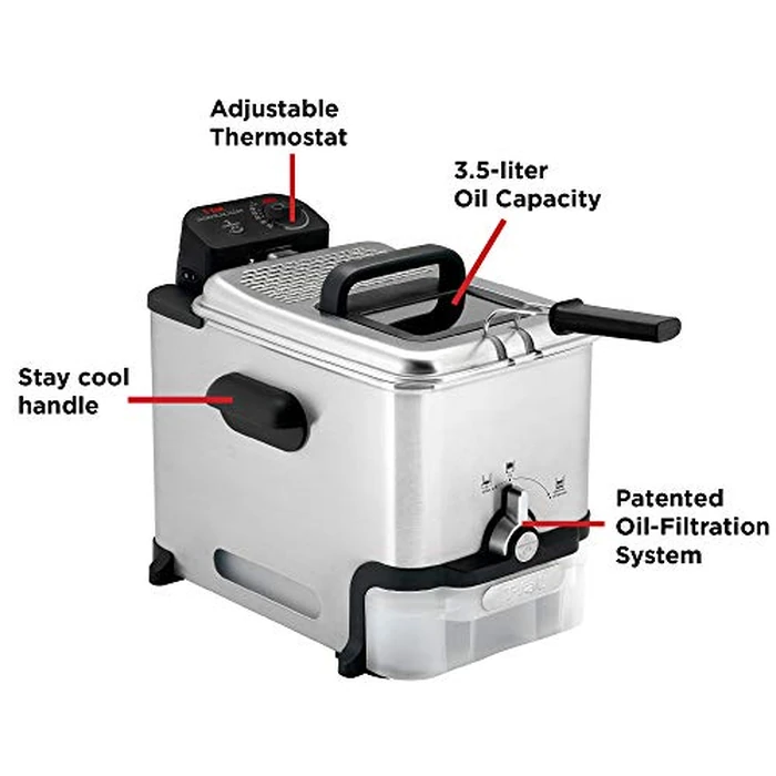 T-fal 3.5L Stainless Steel Deep Fryer with Basket for Home Use, 1700W, Deep Fryer with Oil Filtration, Temp Control, Digital Timer by T-Fal - Image 7