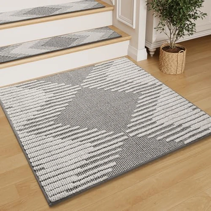 MontVoo Stair Treads Landing Mat Non Slip for Wooden Steps Indoor, 3D Peel and Stick Stair-Carpet Treads Washable Reusable Adhesive Stair Rugs for Kids and Dogs 30.5"x30.5" Grey by MontVoo - Used - Like New condition - CA$34.19