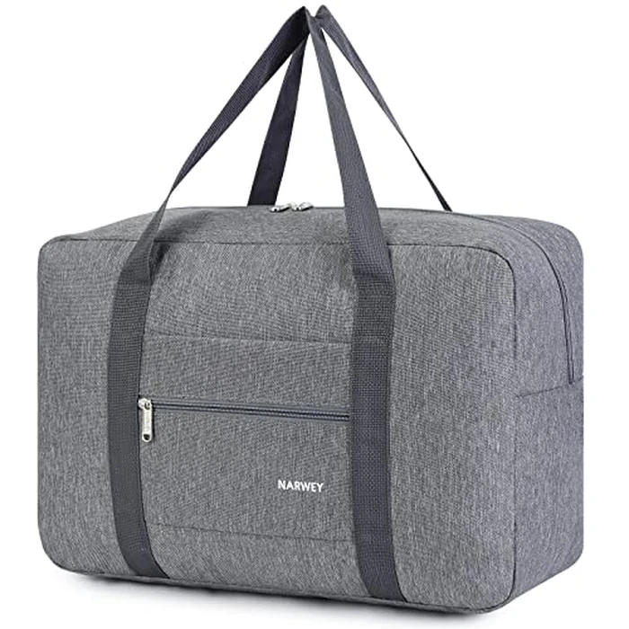 For Spirit Airlines Personal Item Bag 18x14x8 Foldable Travel Duffel Bag Tote Carry on Luggage Duffle Weekender Overnight for Women and Men (1112 Thick Series Grey) by Narwey - Image 1