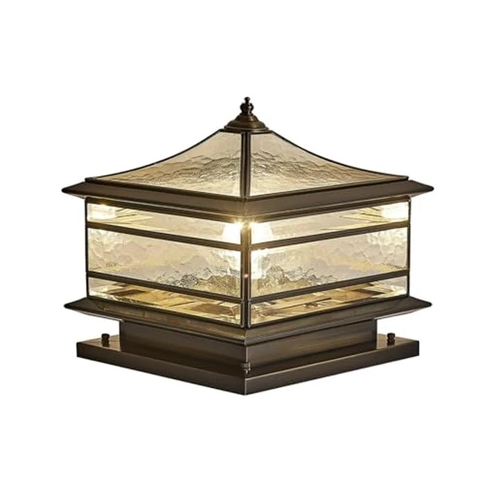 All Copper Steel Glass Outdoor Post lights, Waterproof Pillar Light, Vintage Patio Lawn Column Lamp,outdoor column lights,Deck Lights, Lantern Fence Lamp Fixture E26 Base (Wiring E26 Base, 10X10in) by JHOTEC - Image 1