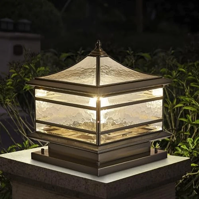 All Copper Steel Glass Outdoor Post lights, Waterproof Pillar Light, Vintage Patio Lawn Column Lamp,outdoor column lights,Deck Lights, Lantern Fence Lamp Fixture E26 Base (Wiring E26 Base, 10X10in) by JHOTEC - Image 3