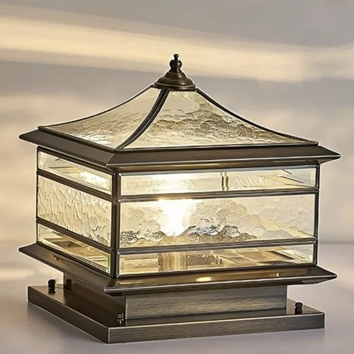 All Copper Steel Glass Outdoor Post lights, Waterproof Pillar Light, Vintage Patio Lawn Column Lamp,outdoor column lights,Deck Lights, Lantern Fence Lamp Fixture E26 Base (Wiring E26 Base, 10X10in) by JHOTEC - Image 5