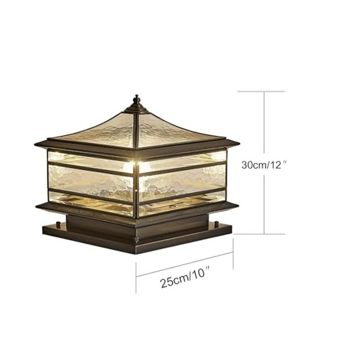 All Copper Steel Glass Outdoor Post lights, Waterproof Pillar Light, Vintage Patio Lawn Column Lamp,outdoor column lights,Deck Lights, Lantern Fence Lamp Fixture E26 Base (Wiring E26 Base, 10X10in) by JHOTEC - Image 6