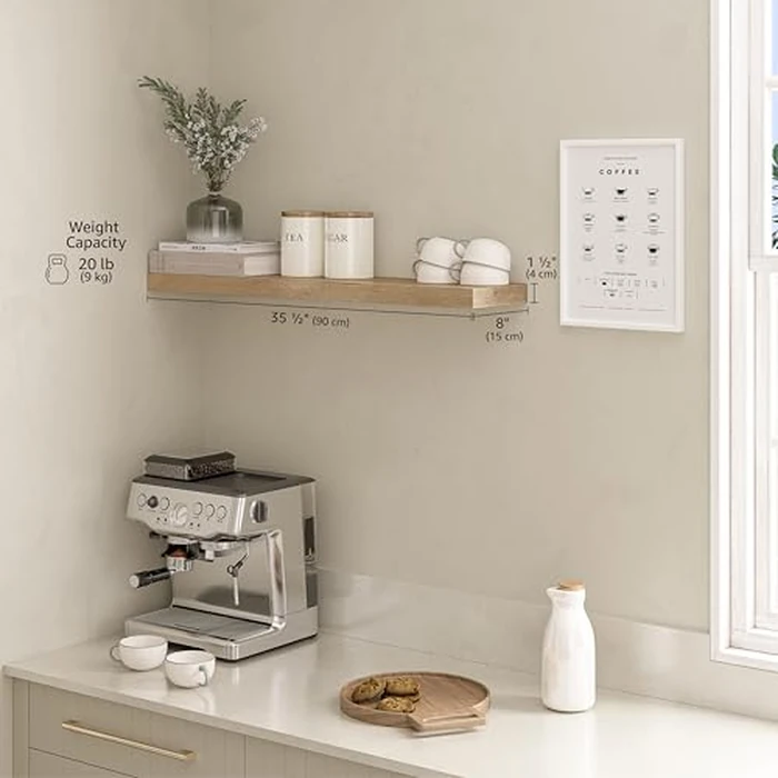 Ballucci Floating Shelf for Wall, 36 inch Natural Oak Color Shelf, Invisible Brackets, Wood Wall Shelf for Living Room, Bedroom, Kitchen Organizer, Room Decor by Ballucci - Image 3