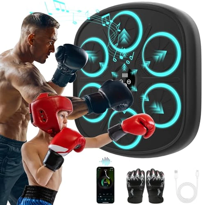 Yucate Music Boxing Machine, Wall Mounted Punching Bag with Bluetooth, Boxing Training Workout Equipment with Gloves, Ideal Gift for Kids and Adults, Home, Office and Gym by Yucate - Used - Acceptable condition