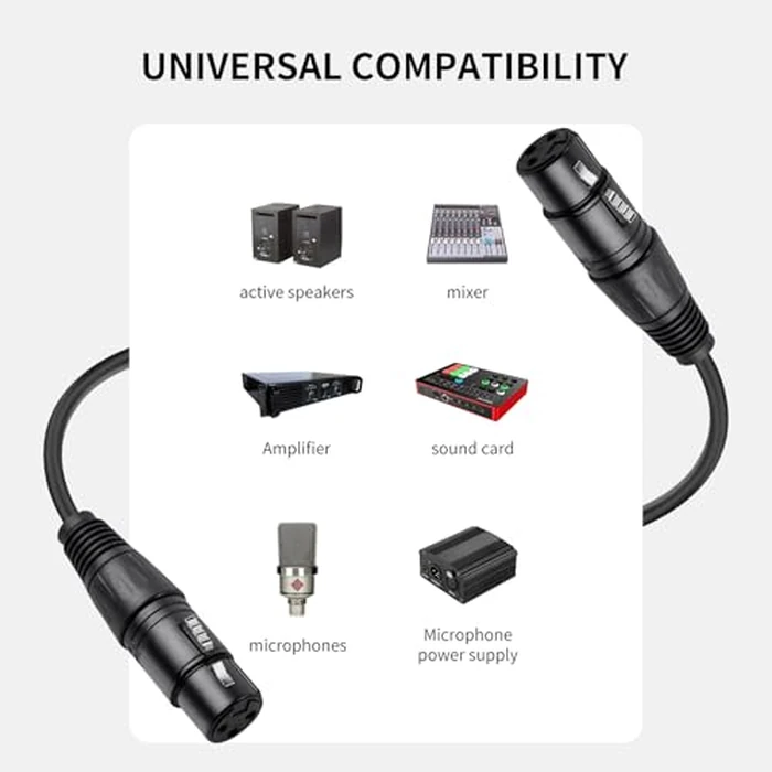 SZLliyxs 2 Pack 3 Pin XLR Female to Female Microphone Cables,6.6 FT,Professional Balanced Audio Cable with Oxygen-Free Copper, Gold-Plated Connectors - for Studio, Stage, PA Systems by SZLliyxs - Image 2