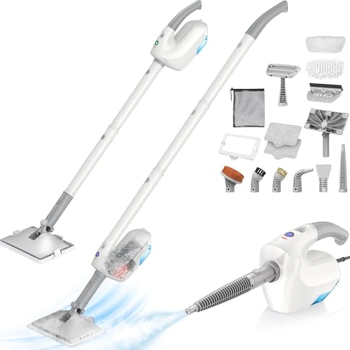 10-in-1 Steam Mop with Detachable Handheld Steamer, Multi & Up Steamer for Cleaning with 350ml Tank, 10s Heat-Up, 7M Cord, 120 degreesC 1200W Powerful Floor Steam Mop for Hardwood Floors, Grout, Carpet by PureSwirlz - Used - Good condition - CA$76.48