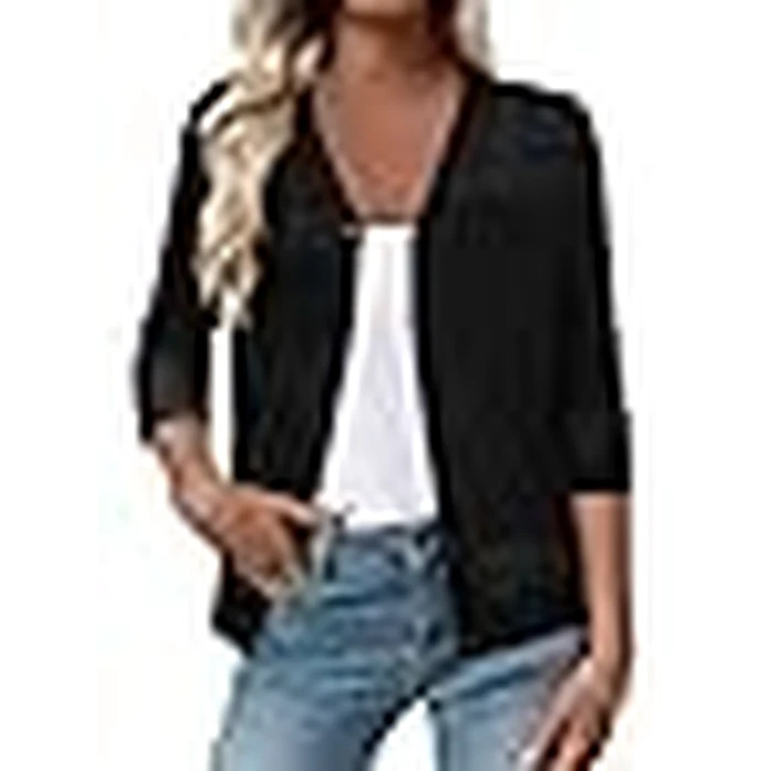 Lightweight Cardigans for Women Black Summer Cover Up Knit 3/4 Sleeve Sweater V Neck 2X by ONLYSHE - Image 3