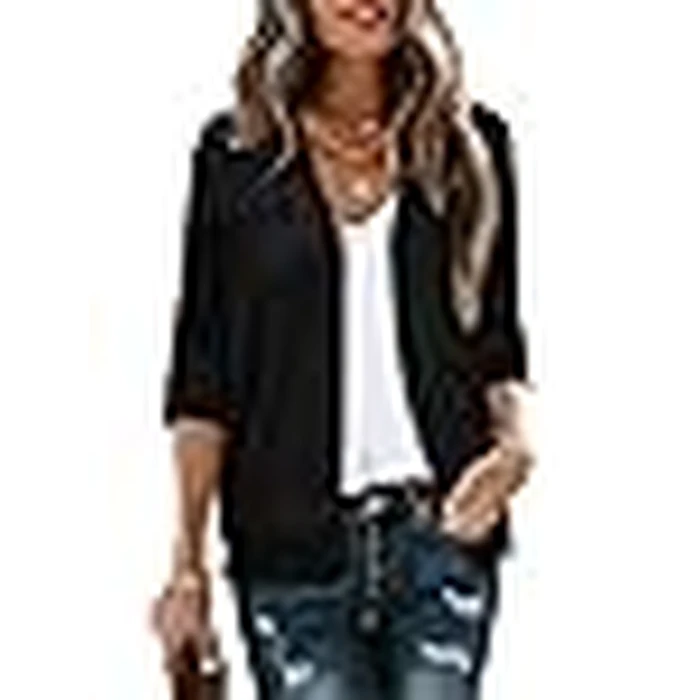 Lightweight Cardigans for Women Black Summer Cover Up Knit 3/4 Sleeve Sweater V Neck 2X by ONLYSHE - Image 6